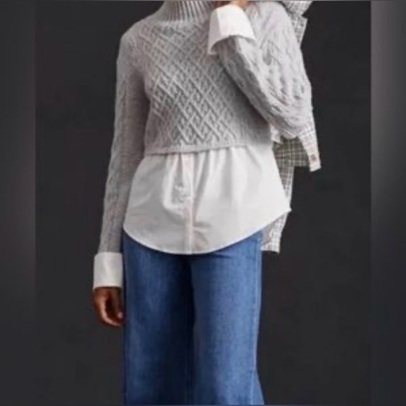 Mauve Anthropologie Gray Cable Knit Layered Shirt Sweater - Picture 2 of 15